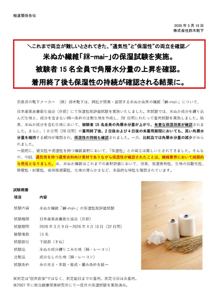 保湿性能評価試験について