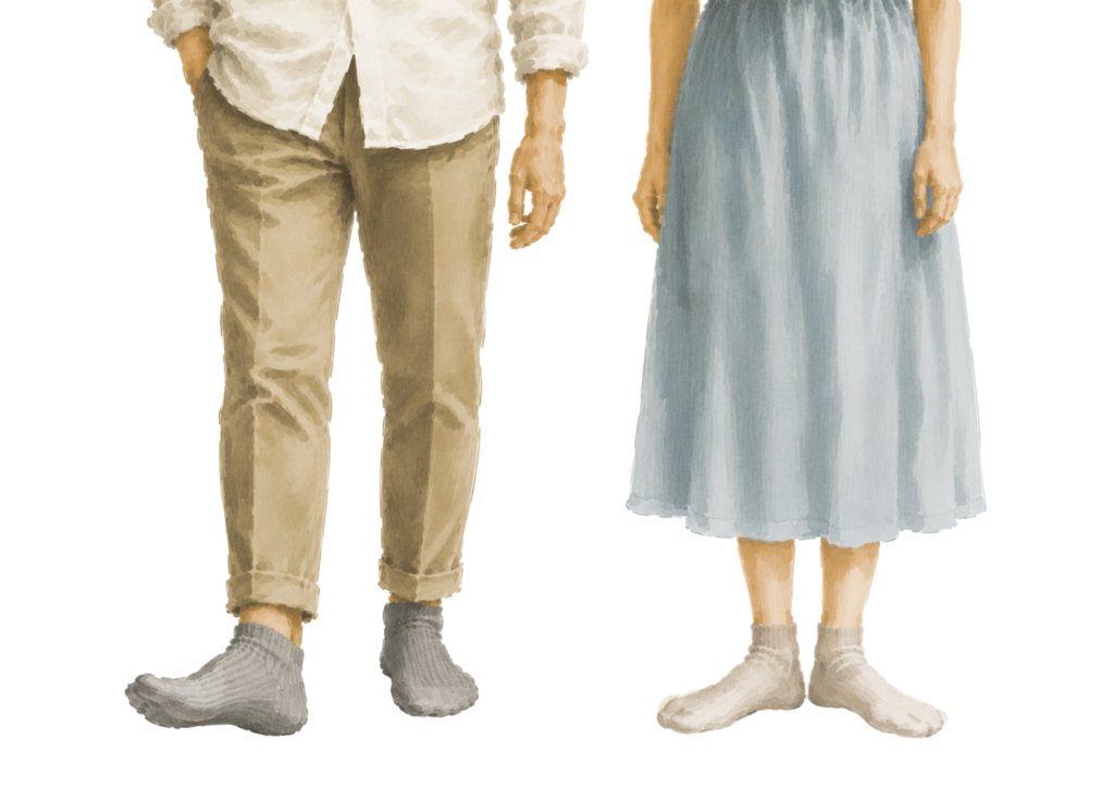足のムレ 靴下を履いた男女のイラスト