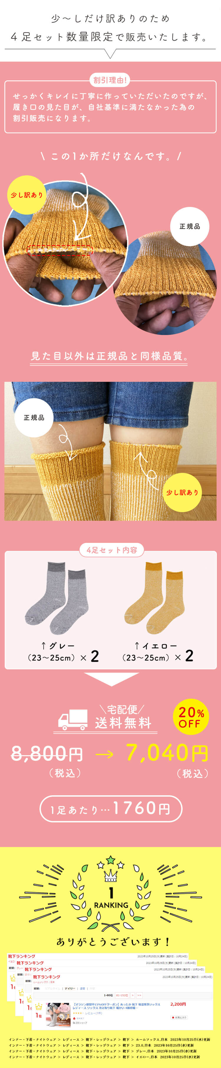 4層靴下「温フィーユ」わけあり価格でお得